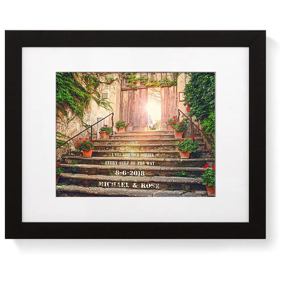 I Will Love You Every Step of the Way Personalized Photo Prints Artwork with Couple's Names Special Date and Your Own Message on,Great Gift for Anniversary.14x11 inches & D-Mats UNFRAMED