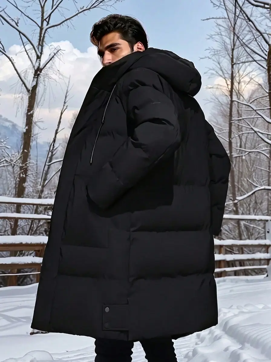 Men's Long Down Jacket Winter Heavyweight Puffer Coat Windproof with Hood Oversized Fleece Lined