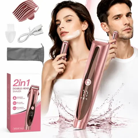 2 in 1 Electric Shaver for Women & Men, Waterproof Body Hair Trimmer with Replaceable Heads, Rechargeable Type-C Hair Remover, Painless Bikini Face Leg Underarm Grooming Razor with LED Display