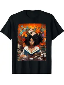 Women's Floral & Figure Print Round Neck Tee, Fashion Casual Crew Neck T-shirt for Daily Holiday Vacation Outdoor Wear, Ladies Clothes for Summer