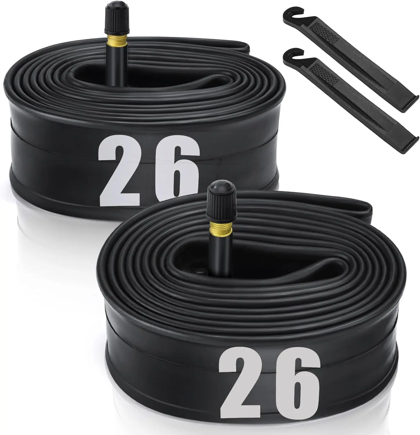 2 Pack 12"/14"/16"/18"/ 20"/ 22"/24"/ 26"/27.5"/28"/29" x1.75/1.95/2.10/2.125 Bicycle Tube with 2 Tire Levers, with 32mm AV Schrader Valve, Inner Tube for /Road/MTB  (2 of One Size)