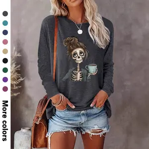 Women's Halloween Graphic Print Round Neck Sweatshirt, Casual Long Sleeve Crew Neck Pullover for Fall & Winter, Women's Clothes for Daily Wear