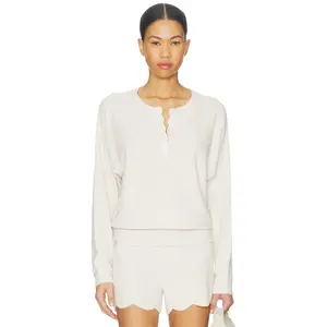 Barefoot Dreams CozyChic Ultra Lite Scallop Dolman Henley Top in Sand Dune