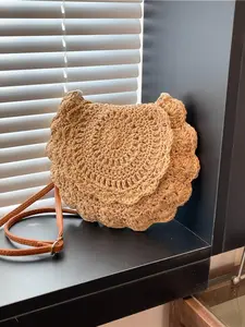 Women's Solid Color Crochet Crossbody Bag, Fashionable Large Capacity Shoulder Bag for Daily Used, Casual Trendy Versatile High-quality Daily Commuting Bag