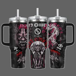 Bad Omens Death Peace Mind Dark Gothic Stainless Steel Insulated Tumbler With Handle 20oz 40oz Metalcore Band Art Wrap Design