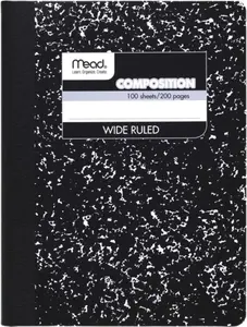 Wide Ruled Comp Book 9-3/4" x 7-1/2", 100 Sheets Writing Journal Notebook with Lined Paper, Home School Supplies for College Students & K-12, 9-3/4" x 7-1/2", 100 Sheets, Black Marble (09910)