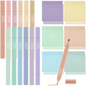12 count  Highlighters 6 Pack Transparent Sticky Notes  Study Supplies Journaling Aesthetic No Bleed Highlighters for Book Note(Simple)