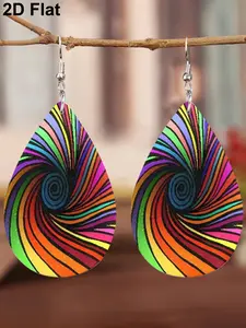 Colorful Random Spiral Pattern Earrings, Flat Pierced Earring, Fashionable Dangle Earrings for Women & Girls, Trendy All-match & Exquisite Jewelry for Birthday Gift, Statement Earrings, Versatile Earrings, Casual Trendy Jewelry