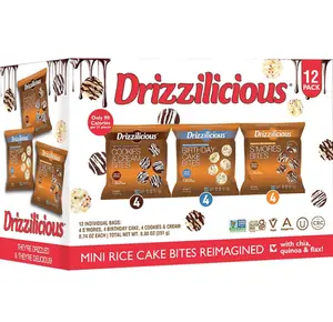 Drizzilicious Mini Rice Cakes Variety Pack- Rice Crisps, Healthy Snack for Adults and Kids, Flavored Rice Cakes, Vegan, Gluten Free Snack, Allergen Free, Only 90 Calories Per Bag- 0.74 oz (Pack of 12)