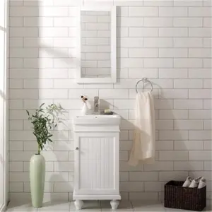 212 MAIN 18 in. White Modern Bathroom Sink Vanity - Ceramic Top, Modern Storage Cabinet, 1 Door, Pre-Drilled Bathroom Fixture, One Door