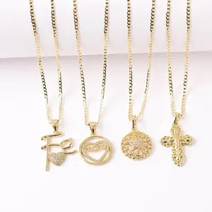 14K Gold Metal Coating Alloy Cuban Necklace Chain - 2mm, with Choker Pendants