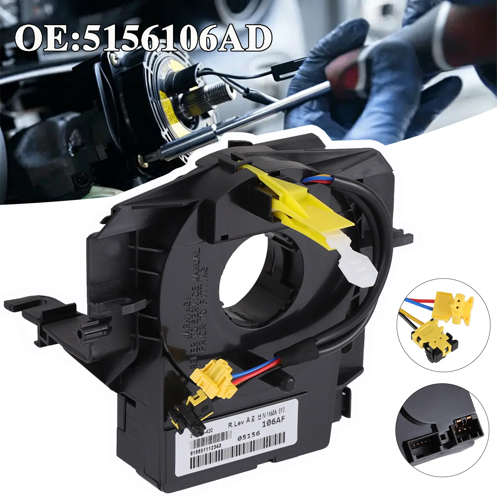 Steering Wheel Clock Spring with Steering Angle Sensor, OE #5156106AD, Fits Jeep Wrangler JK, Compass, Patriot, Chrysler 200, Sebring, Dodge Avenger, Caliber, Journey 2007-2018 Automotive Replacement