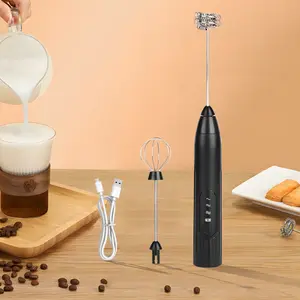 USB Rechargeable Handheld Milk Frother - 2 Stainless Steel Whisks, 3-Speed Mini Mixer for Cappuccino, Latte, Hot Chocolate & Eggs (Black)