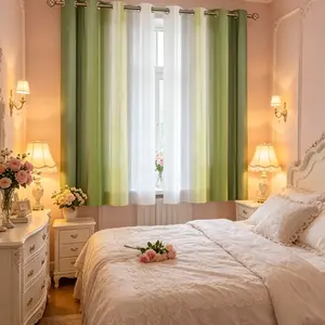 2-Piece Set Forest Green Gradient Curtains - Easy-care, durable semi-transparent polyester fabric, suitable for living room and bedroom decor, universal home curtains