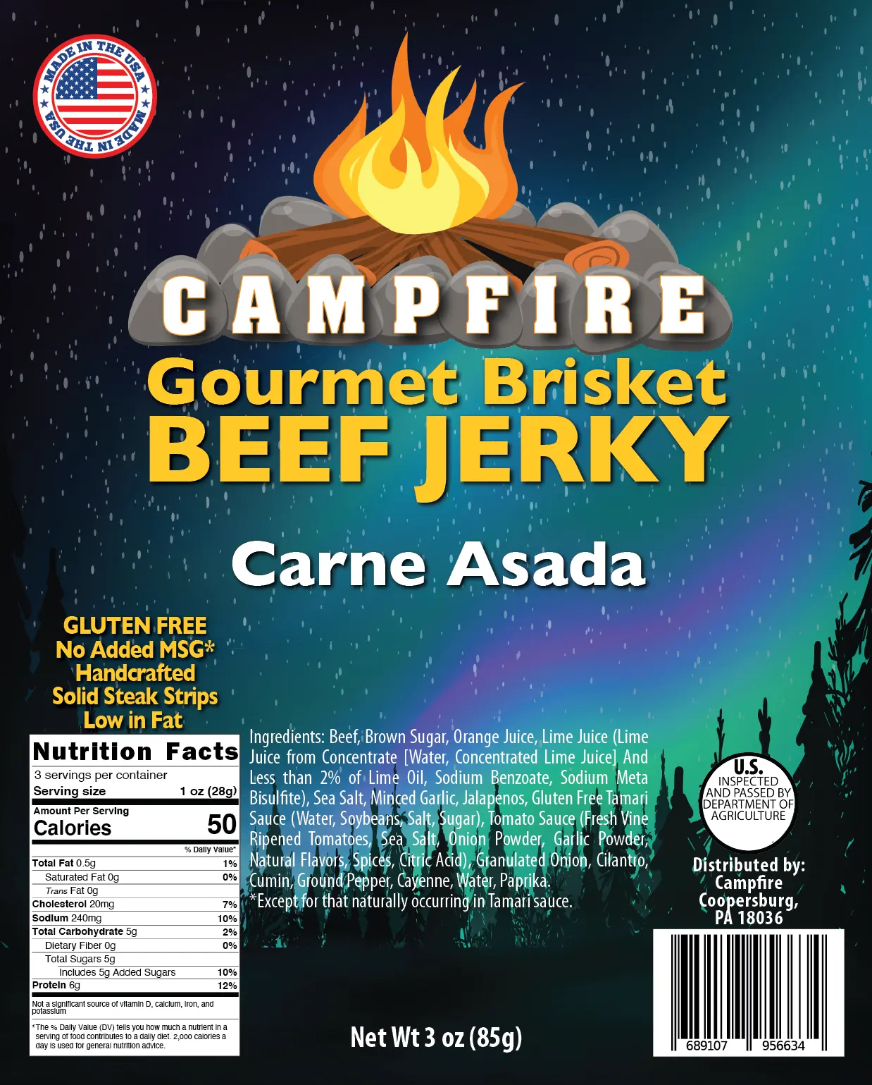 Carne Asada Beef Jerky - Dried Beef, Dry Texture, Ideal for Snacking, Versatile Flavor