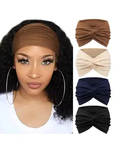 Bohemian Plain Hairbands (4pcs), Headband Set, Headbands Women, Fashionable Soft Multicolor Headbands, Workout Headband, Fitness Running Sports Accessories, Suitable for Thick Hair