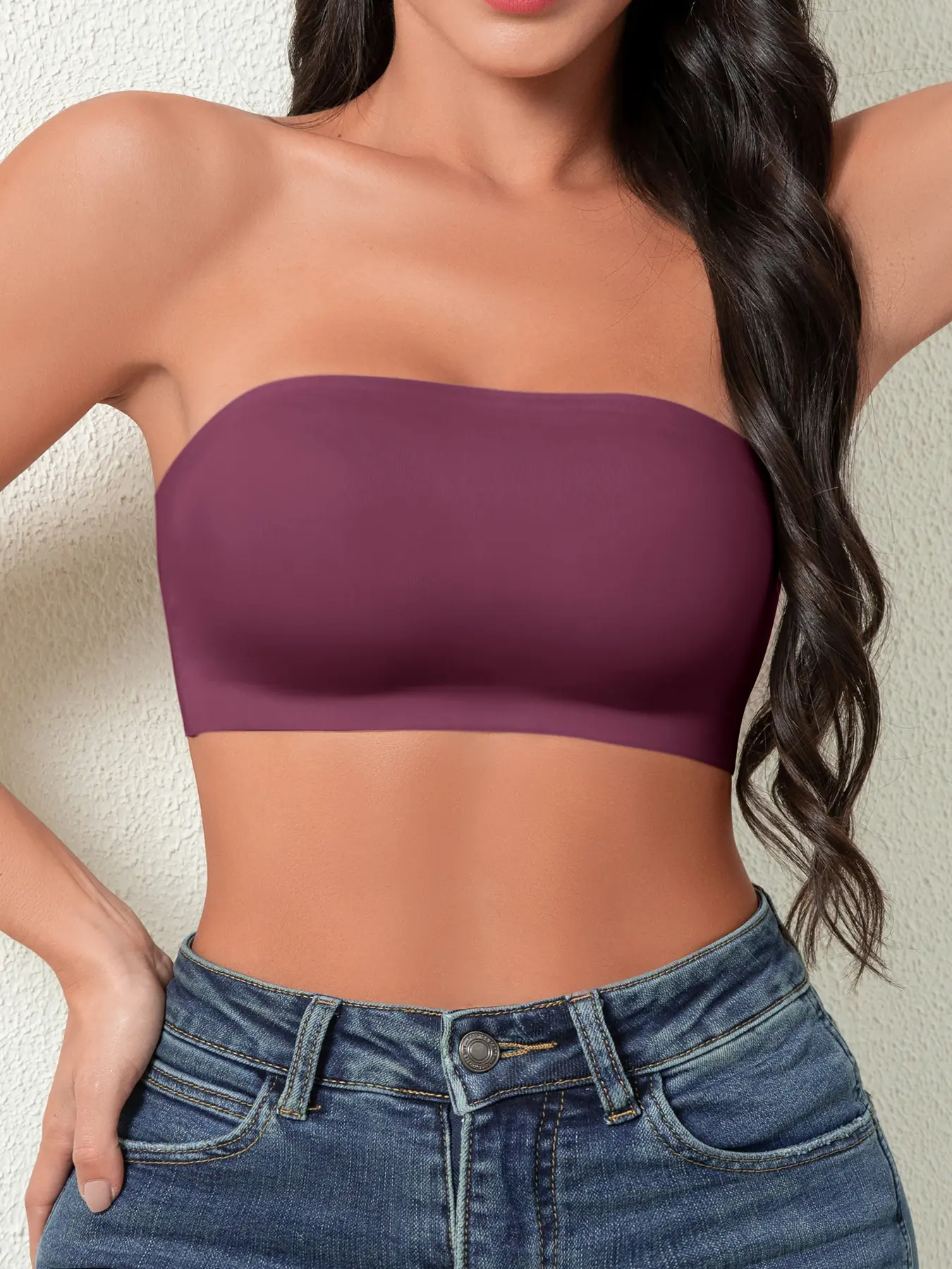 Women's Solid Color Non-slip Fitted Wireless Push Up Bandeau Bra, Seamless Bra, Casual Comfortable Breathable Buckleless Strapless Lingerie Top for Daily Wear, Lingeries for All Seasons