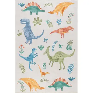 Pavani Dinosaur SplashGuard Machine Washable Kids Area Rug