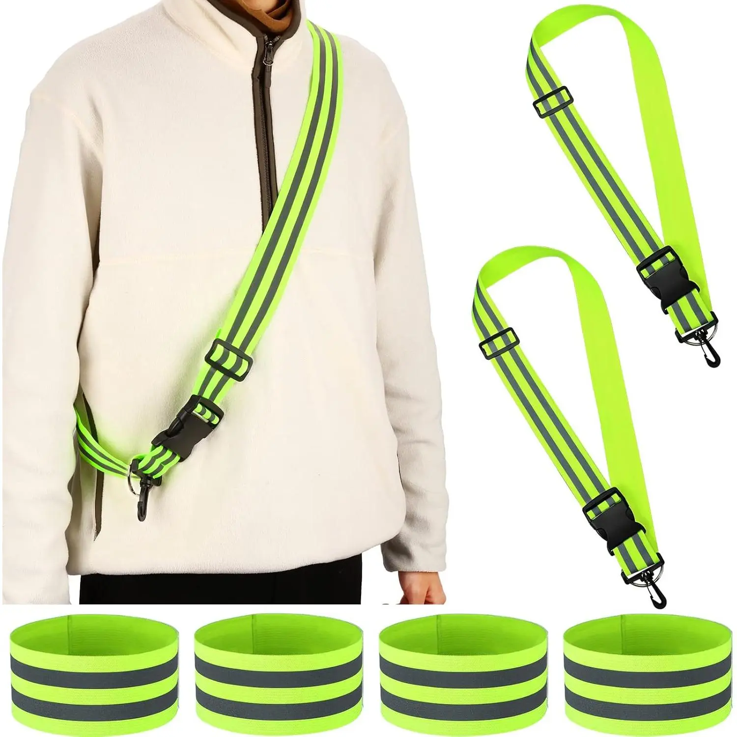 6 Pcs Reflective Sash for Walking at Night Reflective Strap Arm Band High Visibility Belt Safety Ankle Strap for Visibility Vest Clothing Running Gear