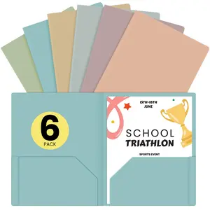 Plastic Folders with Pockets, 6 Pack Folders for School, 2 Pocket Folders Bulk with Business Card Slot Fit Letter Size Paper, Pastel Poly Pocket Folder Pack, Back to School Supplies,Boho