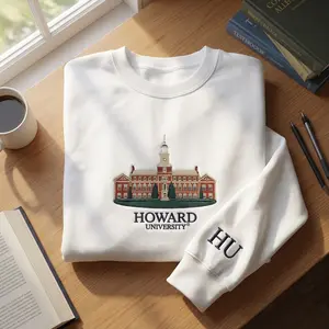 Embroidered Sweatshirt HU Crewneck | HBCU Pride College Sweater | Vintage Campus Aesthetic Pullover | Cozy Student Outfit | Gift for Alumni & Graduates | Preppy Streetwear | TikTok Viral College Style