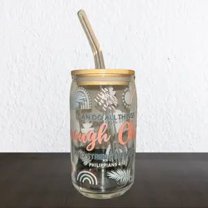 Bible Verse Libbey Glass Cans | Boho Retro Style 16 oz Drinkware Stylish