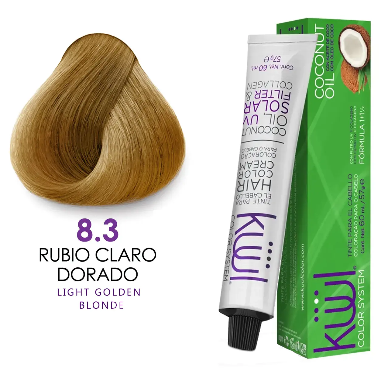 Kuul Color System [ 8.3 ] Rubio Claro Dorado | Light Golden Blonde | Tinte Para El Cabello | Permanent Hair Dye | 3.04 fl oz / 90 ml