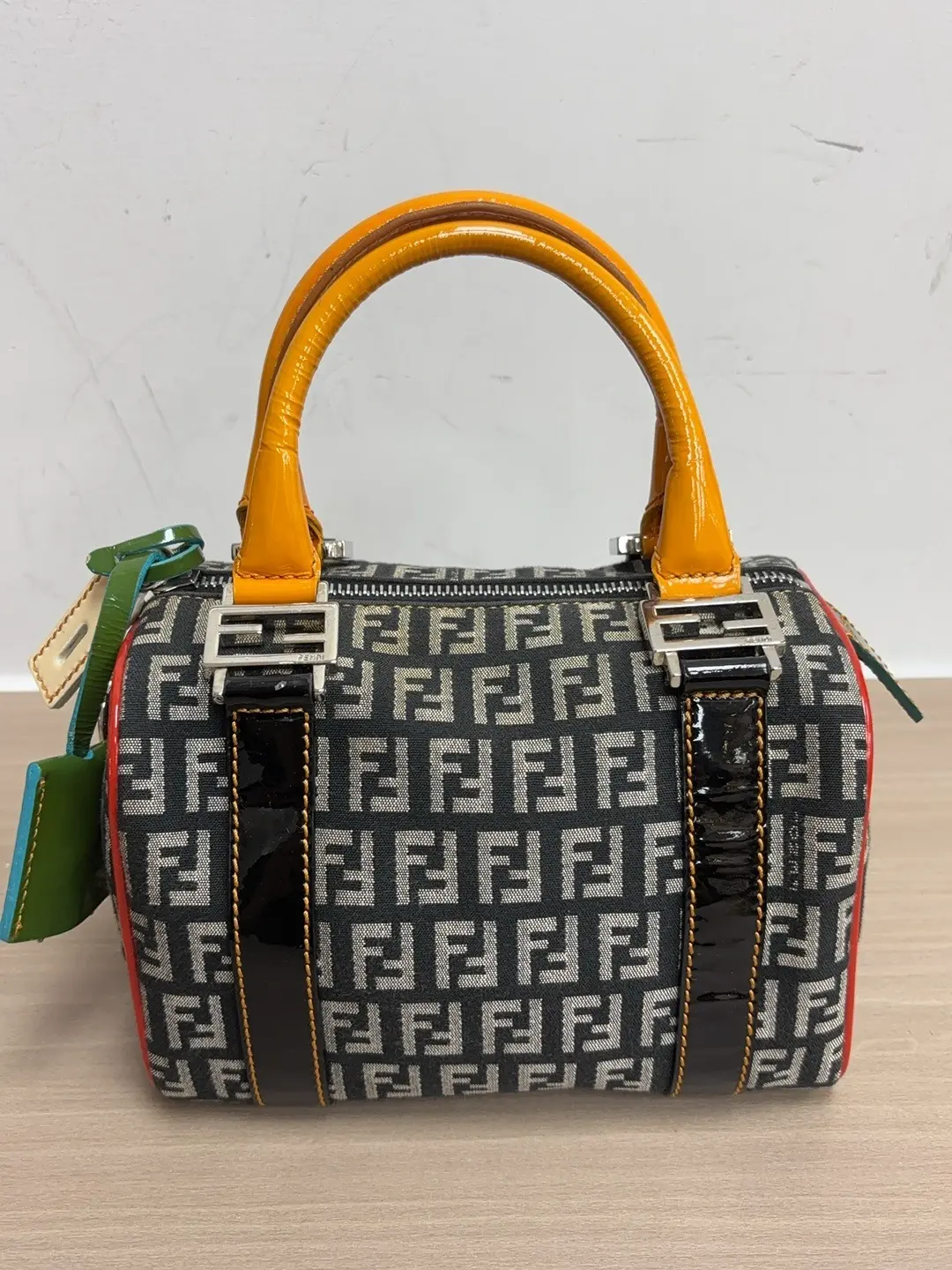 Pre-owned FENDI good Crossbody Bags Mini FF Zucca Canvas Multicolor Patent Leather Boston Handbag 【BF 12Z】KY02822