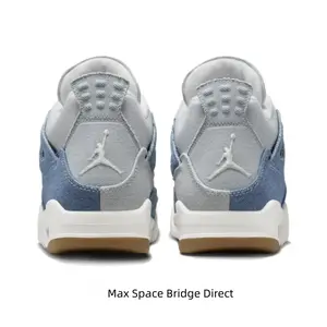 Worn Blue Denim and Canvas Mid-Top Retro Basketball Shoes