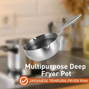 Deep Fryer Pot Cookware Japanese Tempura Fryer Pan Stainless Steel Saucepan for French Fries Sauce Chicken Dried Fish Warm Milk
