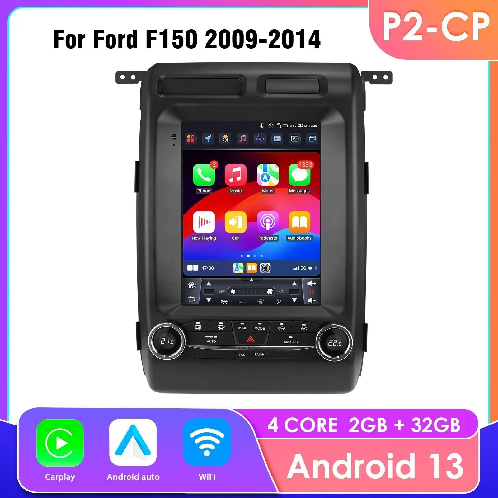 Hizpo Android Car Player CarPlay Radio Touchscreen, 9.7" Tesla-Style Vertical Screen GPS Head Unit for Ford F150 2009-2014 with Android Auto Support, Car Tv, Built In Carplay, Dab+ With Add Box