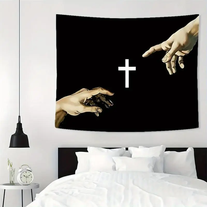 1pc Cross Jesus Pattern Artistic Tapestry - Artwork, Textile, Religious Symbol Tapestries, Aesthetic Wall Hanging Decor for Home Living Room, Thoughtful Boyfriend Gift, Artistic Tapestry Tapestries