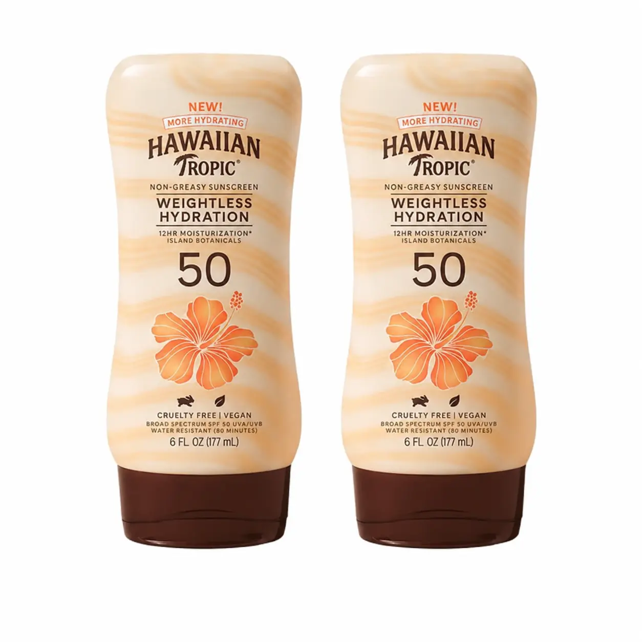 Hawaiian Tropic Weightless Hydration Lotion Sunscreen SPF 50, 6 Fl Oz Twin Pack, Oil Free Sunscreen