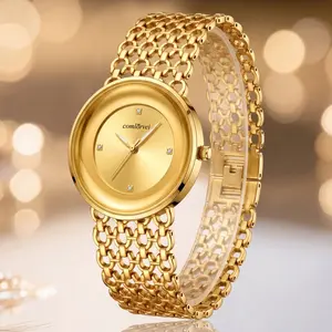 Brand new round wristwatch for women—elegant and fashionable, water-resistant up to 30 meters, featuring a timeless classic design. A perfect gift choice with a light luxury aesthetic.