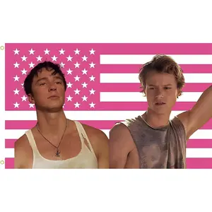 Jacob Elordi JJ and Rafe Pink USA Flag Tapestry 3 x 5 ft Funny Pink OuterBanks USA Flags for College Dorm Room Decor with Brass Grommets