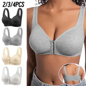 2/3/4pcs EssElegance Women's Contrast Hook & Eye Front Push Up Bra, Soft Comfortable Elegant Breathable Wireless Lingerie Top for Daily Wear, Bra Pack, Women's Lingerie for All Seasons