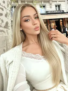 28" Cool Beige Blonde Lace Front Wig Straight Heat-Resistant Synthetic Hair 13x4 HD Transparent Lace Pre-Plucked Natural Hairline Free Parting for Women Daily Glam & Party Wear