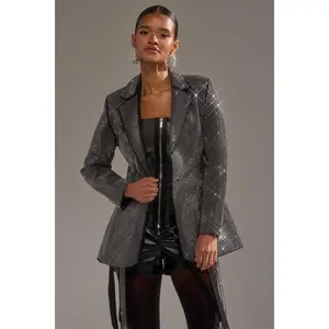 MORE CHAMPAGNE PLEASE BACKLESS RHINESTONE BLAZER