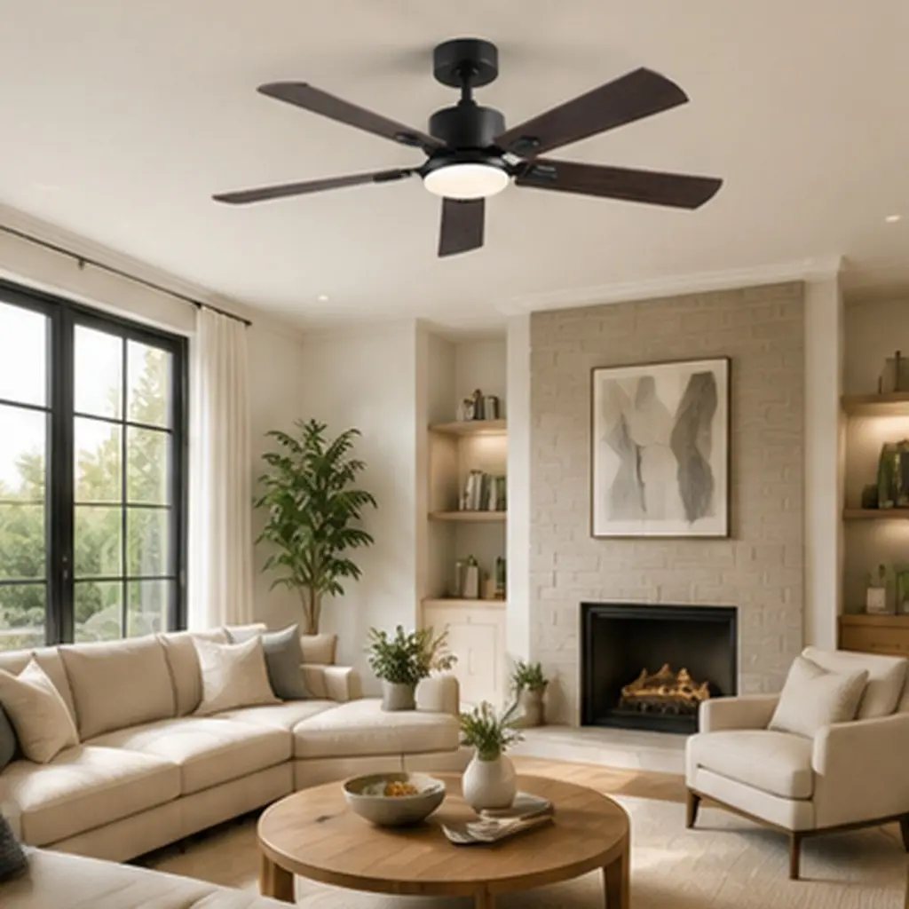 52 Inch Black Ceiling Fan with Light and Remote Control, 6 Speed Reversible DC Motor, LED Dimmable 3000K-6000K, 5 Solid Wood Blades, Flush Mount Low Profile for Bedroom Living Room Dining Room Kitchen Indoor Covered Patio, Black Color Options