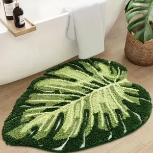 Fashionable Leaf Bathroom Mat, Thick Plush Floor Mat, Anti Slip, Absorbent, Shower, Bathtub, Sink, Room Decoration
