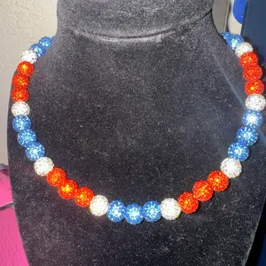 Handcrafted White Orange Light Blue Rhinestone Beaded Necklace