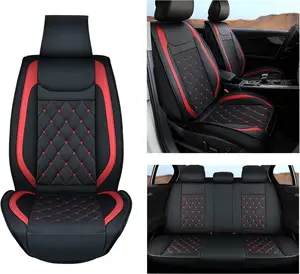 Nilight 5 Car Seat Covers Waterproof Faux Leather Cushions Anti-Slip Universal Fit for 5 Passenger Cars Hyundai Kia Civic Corolla Honda Accord Camry CR-V Fusion SUV Truck, Black+Red Decal