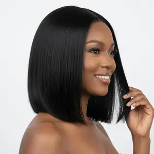 Straight Bob Human Hair Lace Front Wig, 13x4 HD Transparent Lace, 100% Virgin Pure Black Hair Mocha Water Wave