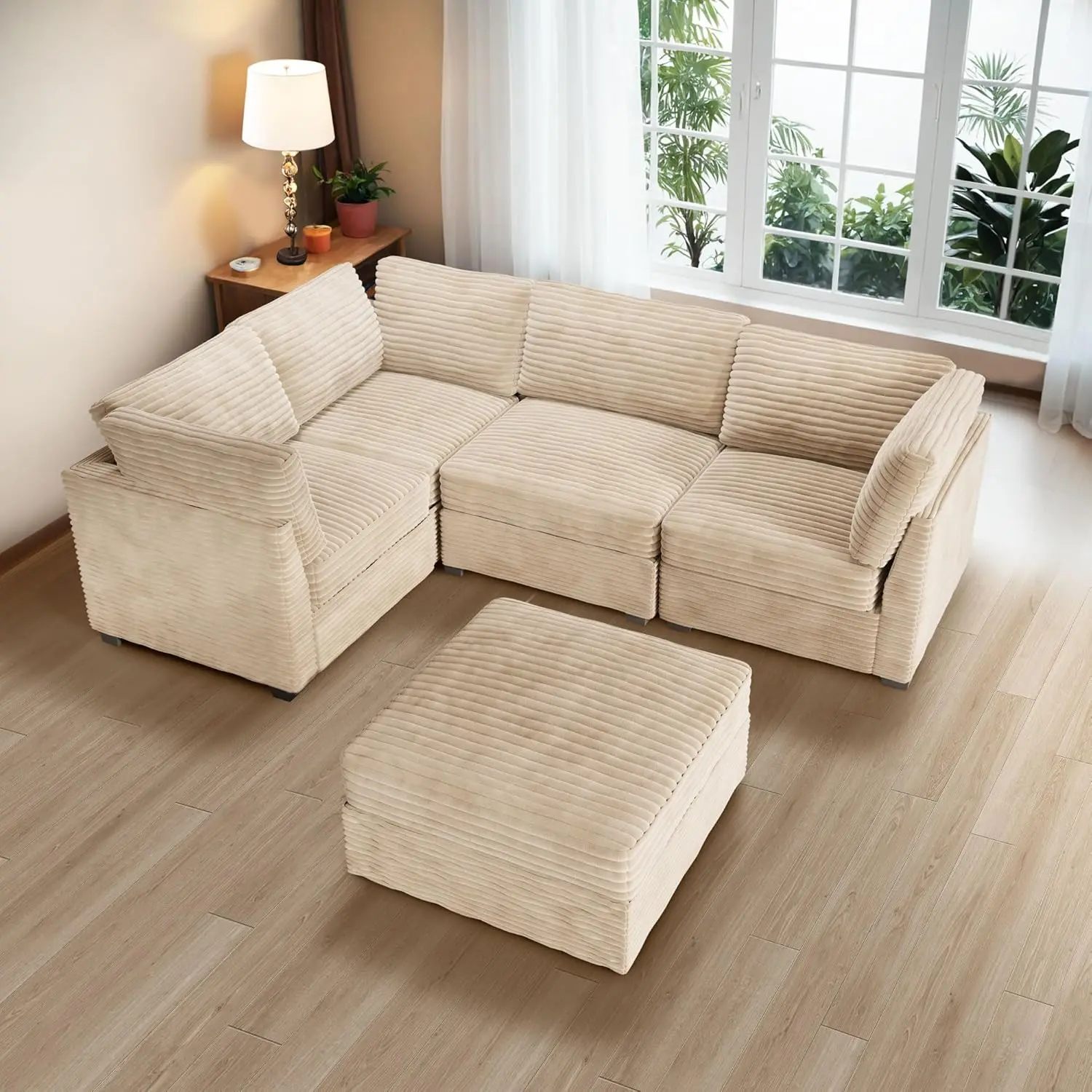 Beige, 5 Seats, Sofa Bed