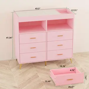 Garvee Multi-functional Baby Changing Table Dresser with 6 Drawers, LED Lights, USB Charging Station, Power Outlet, Storage Organizer, and Comfortable Changing Pad for Nursery Room in Various Colors