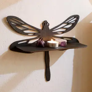 Wooden Dragonfly Design Wall Shelf, Hanging Decorative Storage Rack, Boho Farmhouse Wall Art, Vintage-Inspired Floating Shelf for Living Room, Bedroom, Hallway, Wall Mounted Shelf