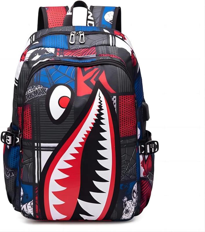 Shark Teens Backpacks Fashion Schoolbag Casual Waterproof Travel USB Laptop Backpack 17inch
