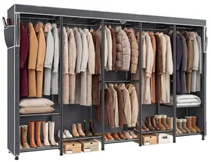 Raybee Extra Large Clothes Rack with Cover, Heavy Duty Clothing Rack, Clothes Racks for Hanging Clothes, Metal Garment Rack with shelves, Portable Closet Rack, Freestanding Wardrobe Closet System, Black