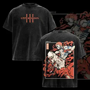 valentine shirts Akaza Upper Moon 3 T-Shirt, Demon Slayer Infinity Castle Arc Graphic Tee, Vintage Washed Oversized Anime Shirt, Soft Cotton Streetwear Clothes, Unisex Manga Apparel, Gift for Demon Slayer Fans
