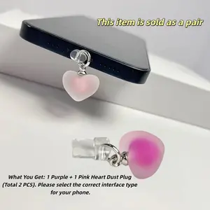 Kawaii Heart Dust Plug 2-Pack, Adorable Coquette Charging Port Protector for iPhone & Android Phones